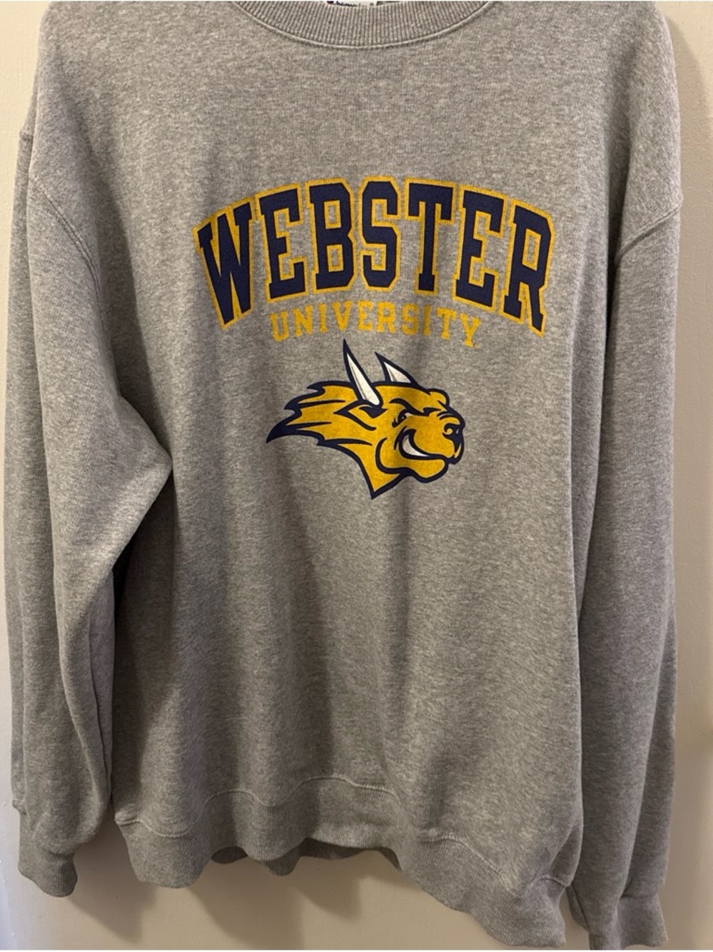 Champion Gray Crewneck with Navy and Gold Webster Logo